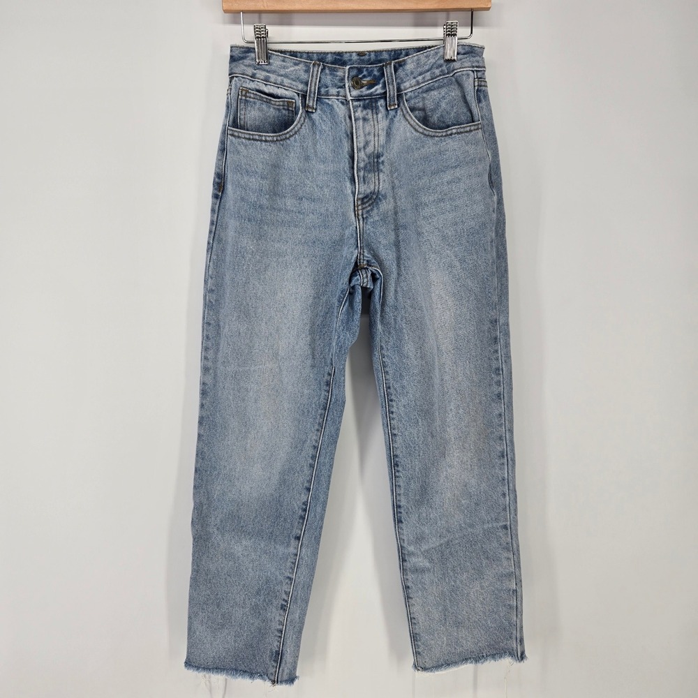 J. Galt Jeans Womens M Blue High Rise Straight‎ Leg Raw Hem Button Fly Denim